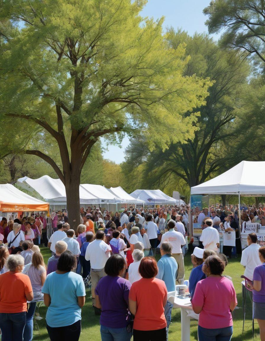 An engaging community event featuring diverse people of various ages and backgrounds gathered in a park setting, actively participating in educational workshops about oncology. Include banners and information booths promoting awareness and advocacy, alongside an inspiring speaker addressing the crowd. Bright, inviting colors to convey hope and collaboration. super-realistic. vibrant colors. daytime setting.